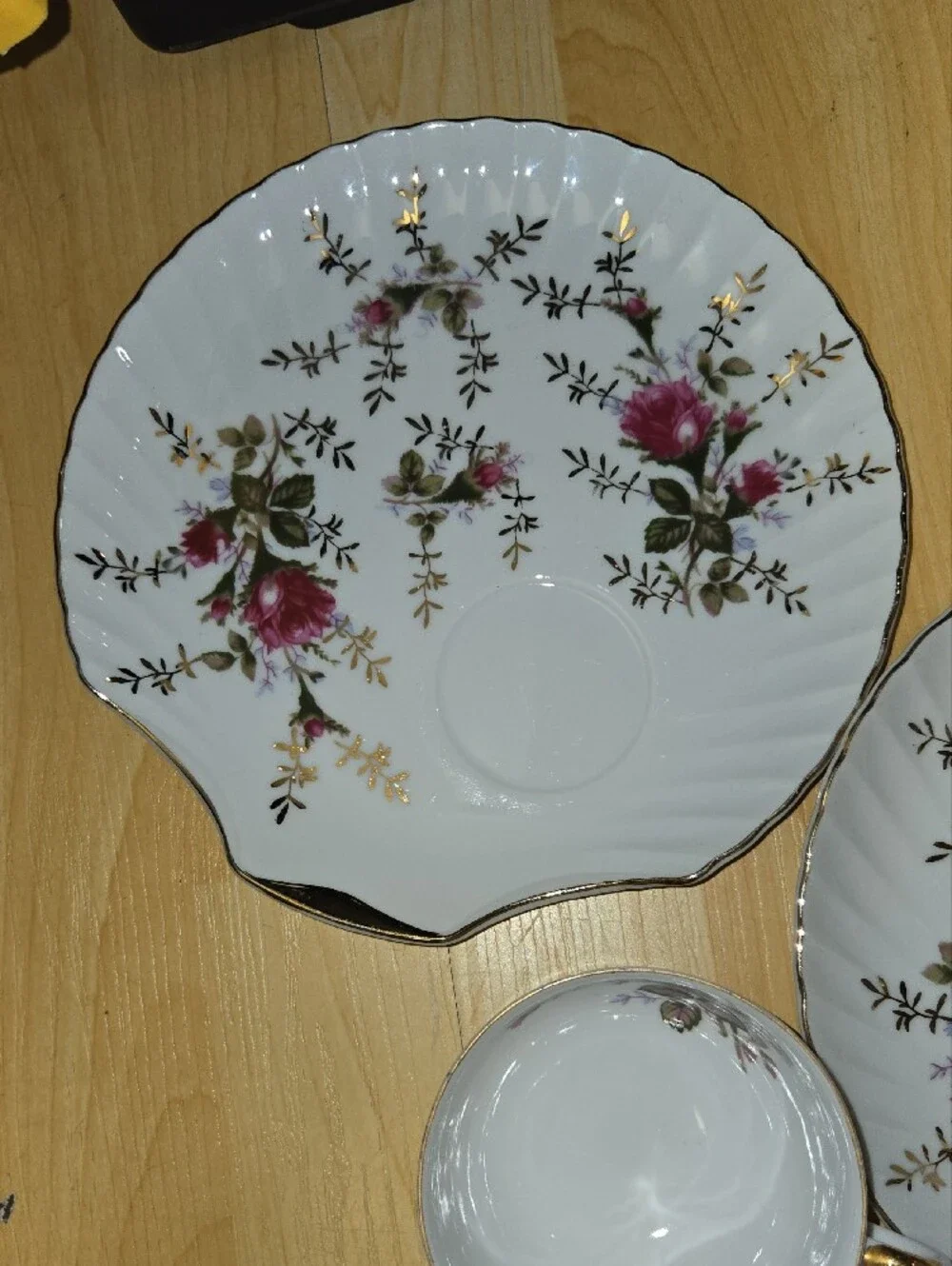 Elegant Floral Fan Shaped Fine China Norcrest Teacup & Saucer Sets